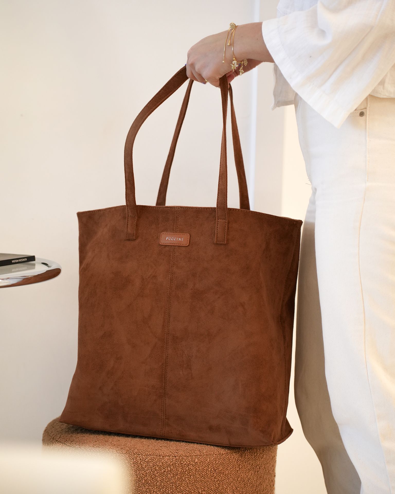 Dámská nákupní taška velká z ekologického semiše světle hnědá