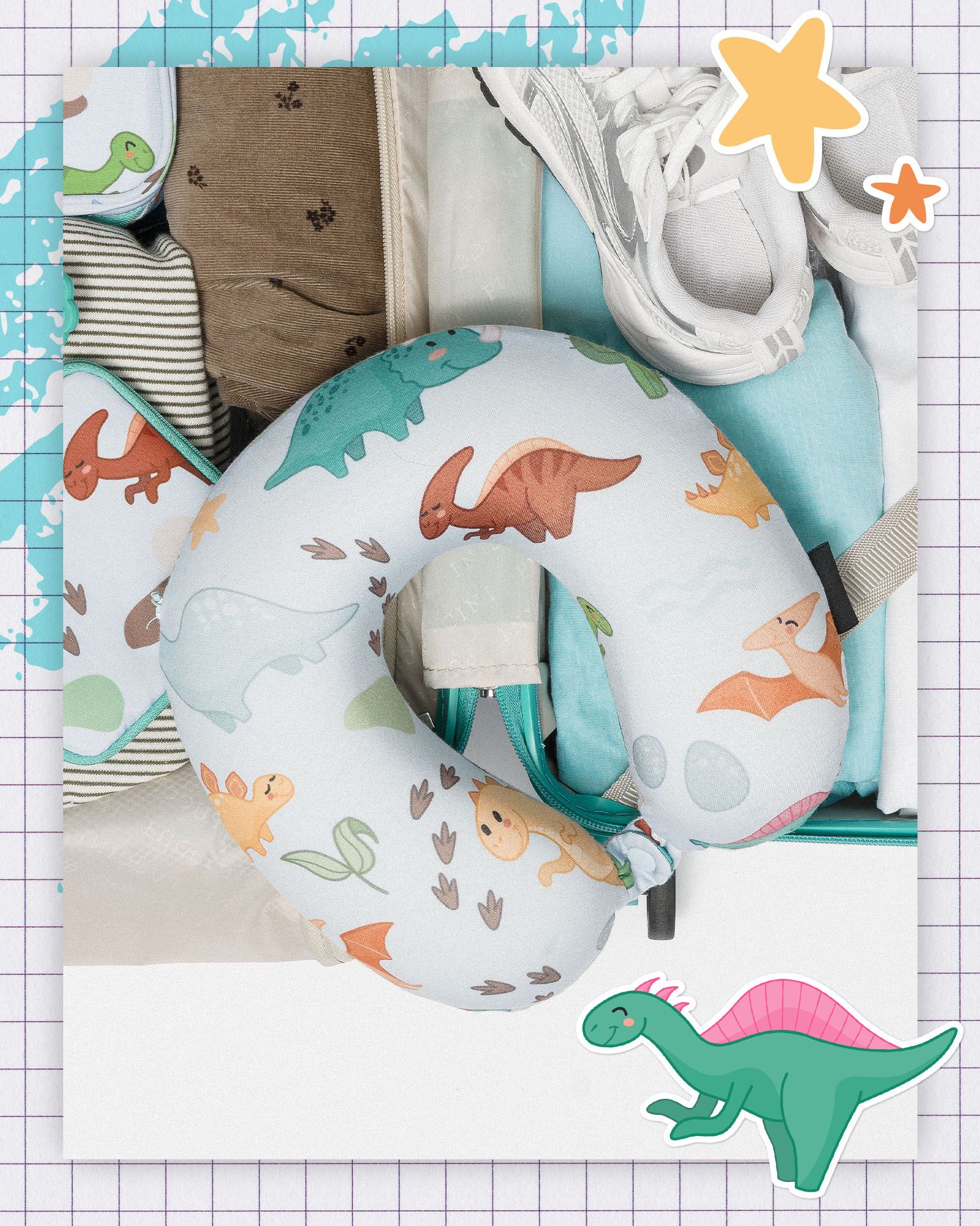 Dětský cestovní polštář modří dinosauři