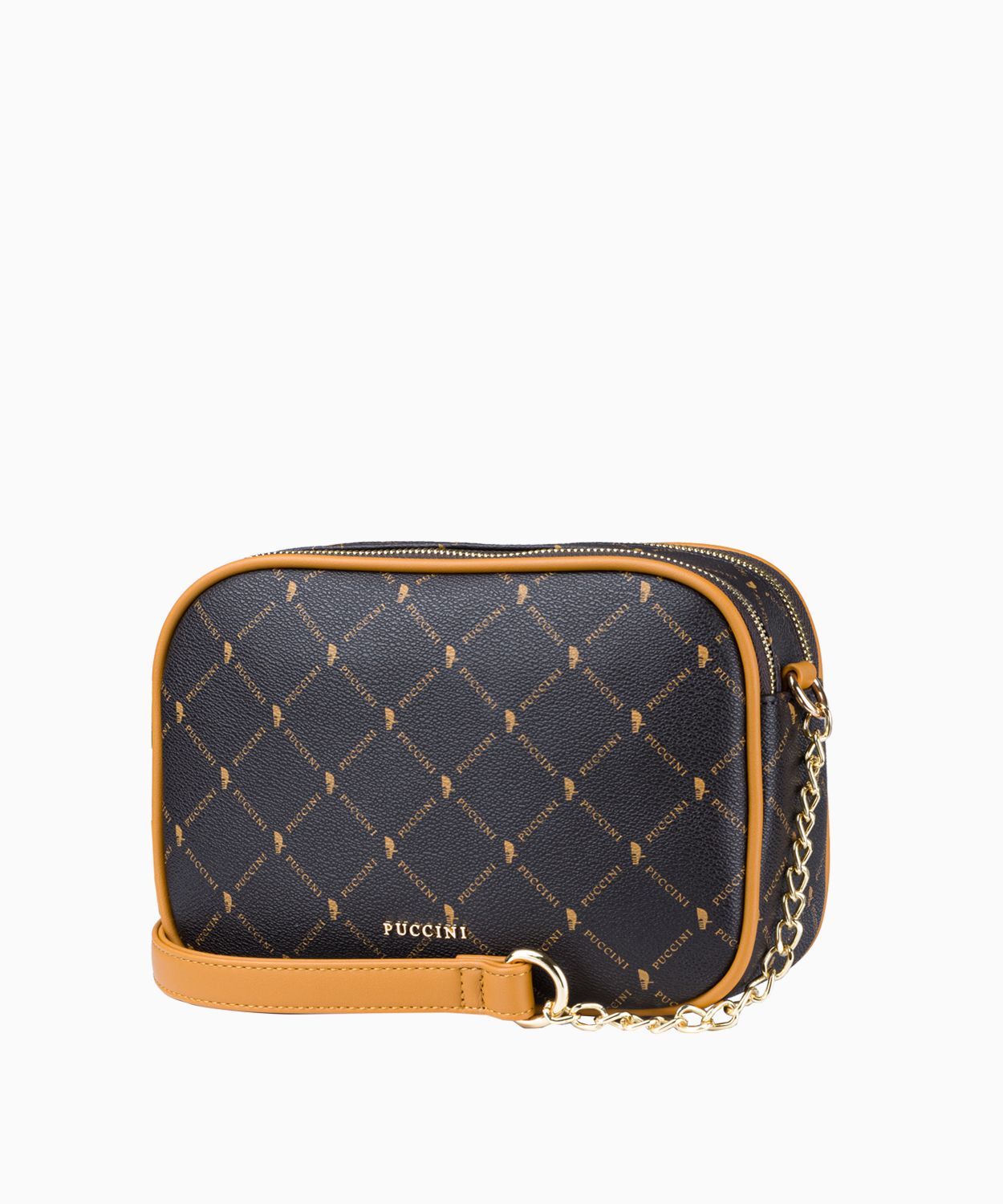 Dvoukomorová kabelka crossbody s řetízkem s logem