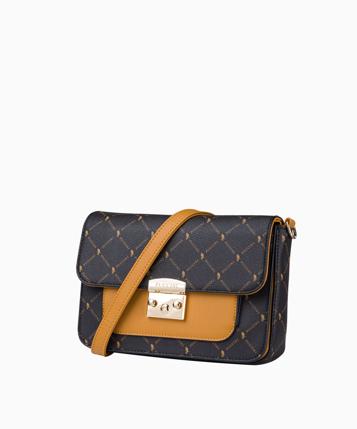 Polstrovaná hnědá crossbody kabelka s monogramem