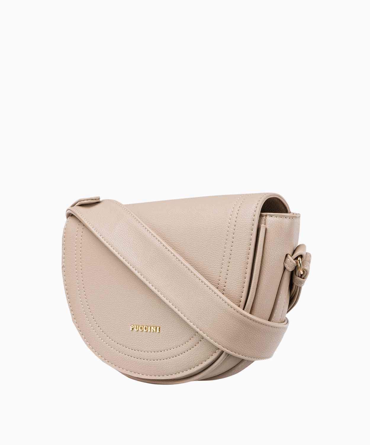 Béžová dámská crossbody kabelka ve tvaru půlměsíce