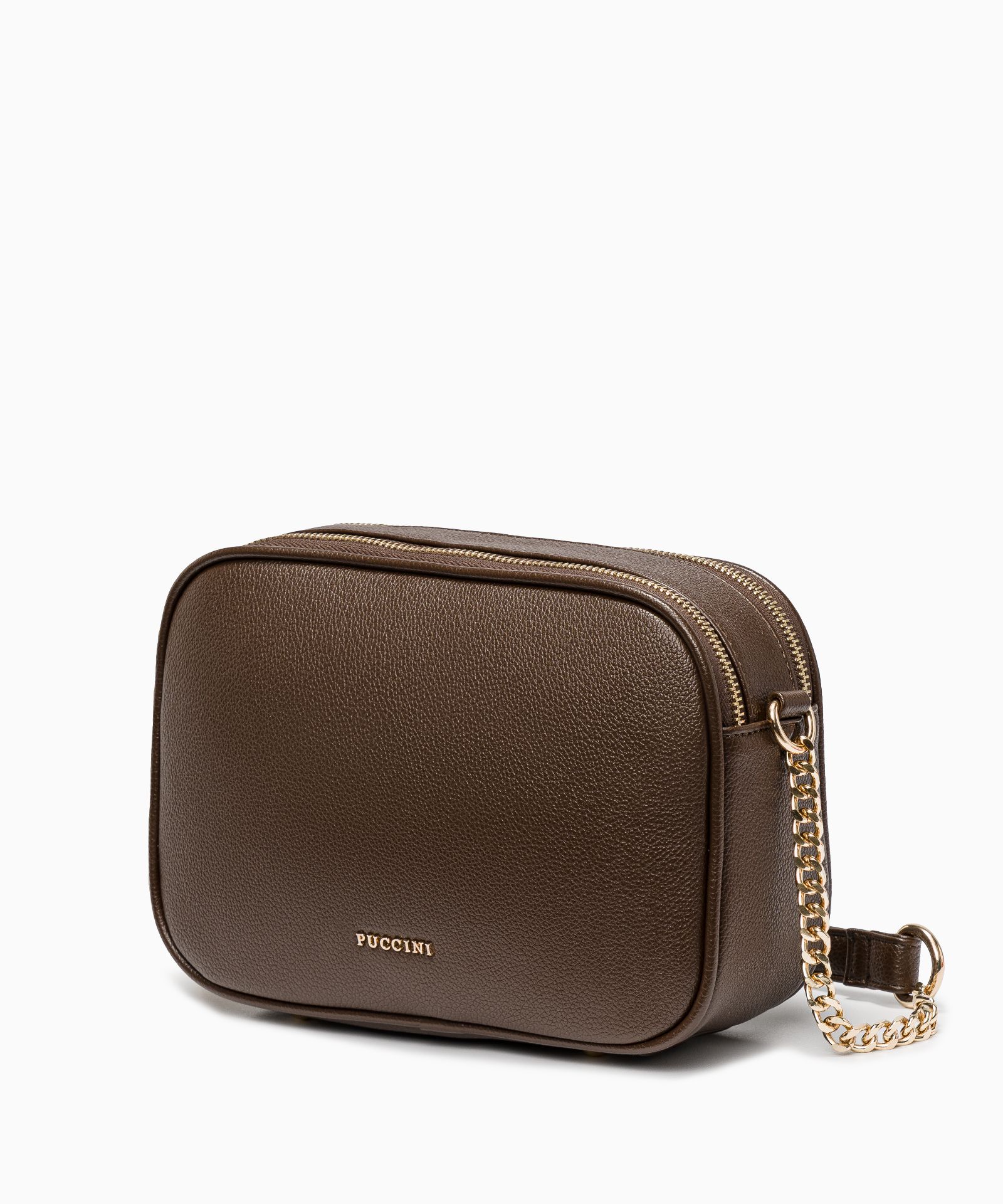 Obdélníková crossbody kabelka s popruhem a řetízkem hnědá