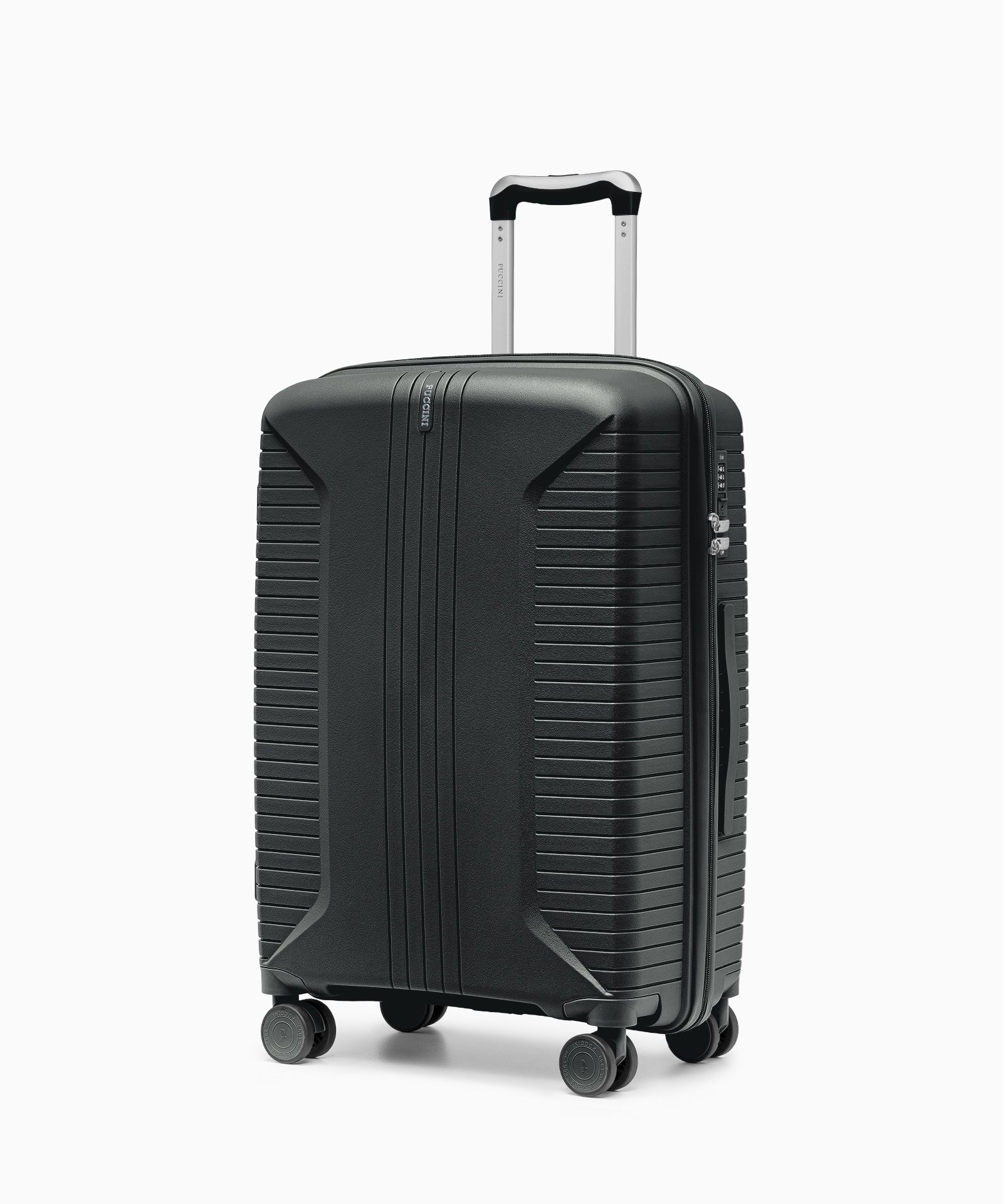 Střední kufr na kolečkách z polypropylenu v černé barvě