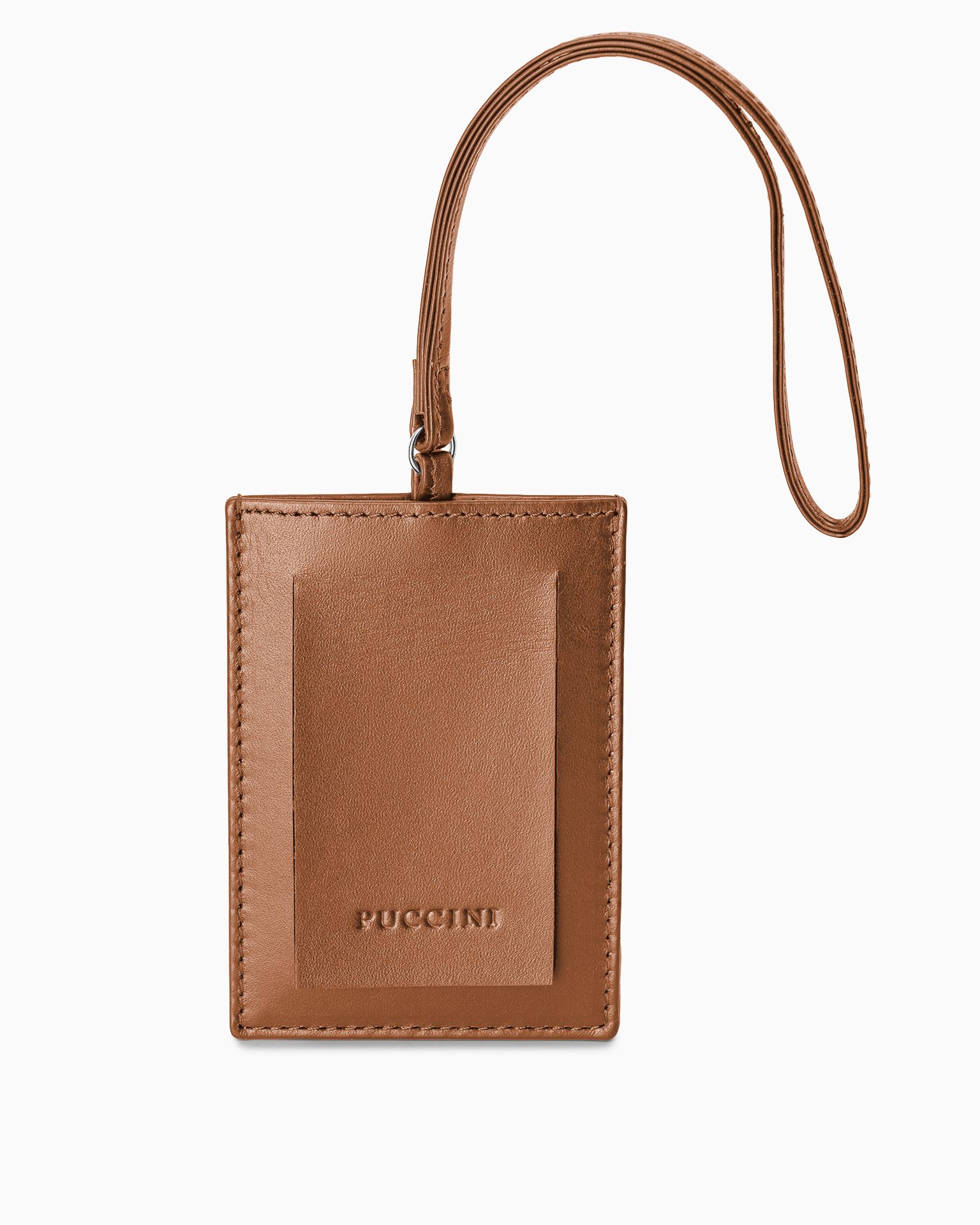 Hnědá kožená visačka na zavazadla