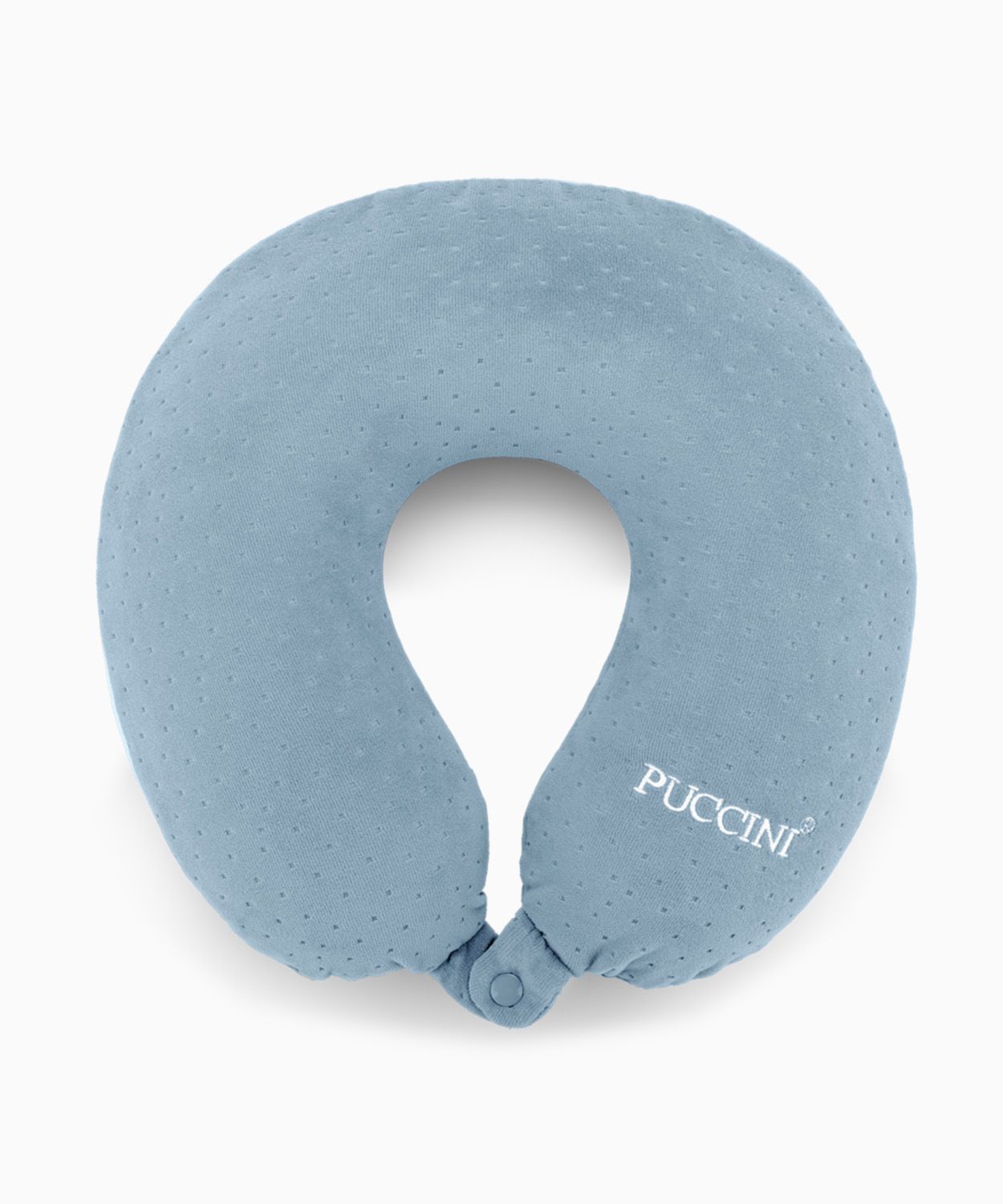 Cestovní pěnový polštář rohlík světle modrý