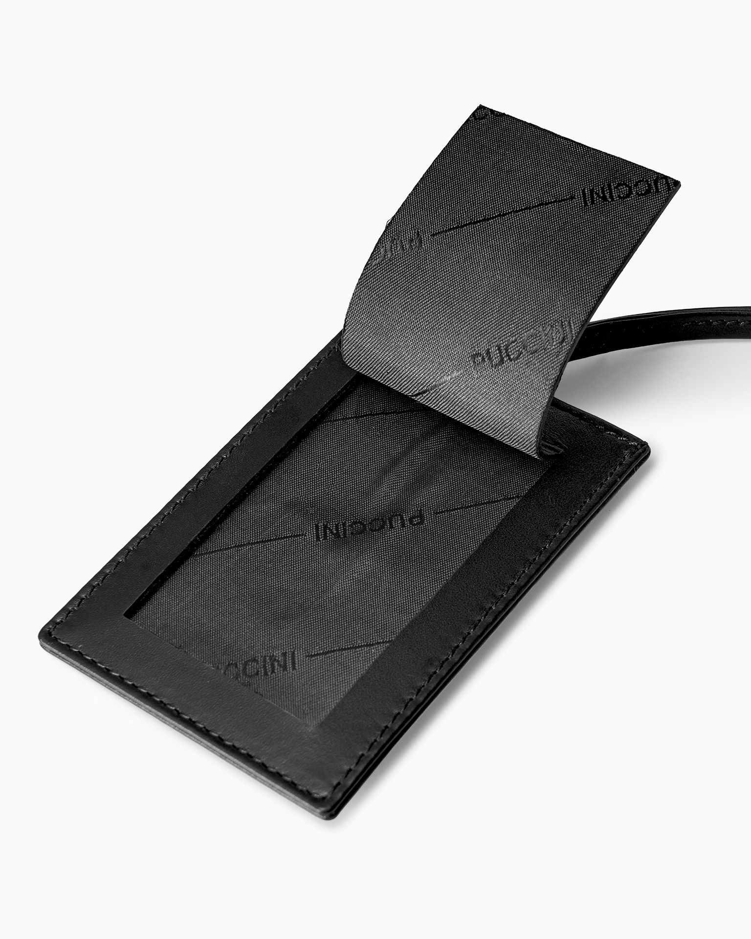 Kožená visačka na zavazadla černá