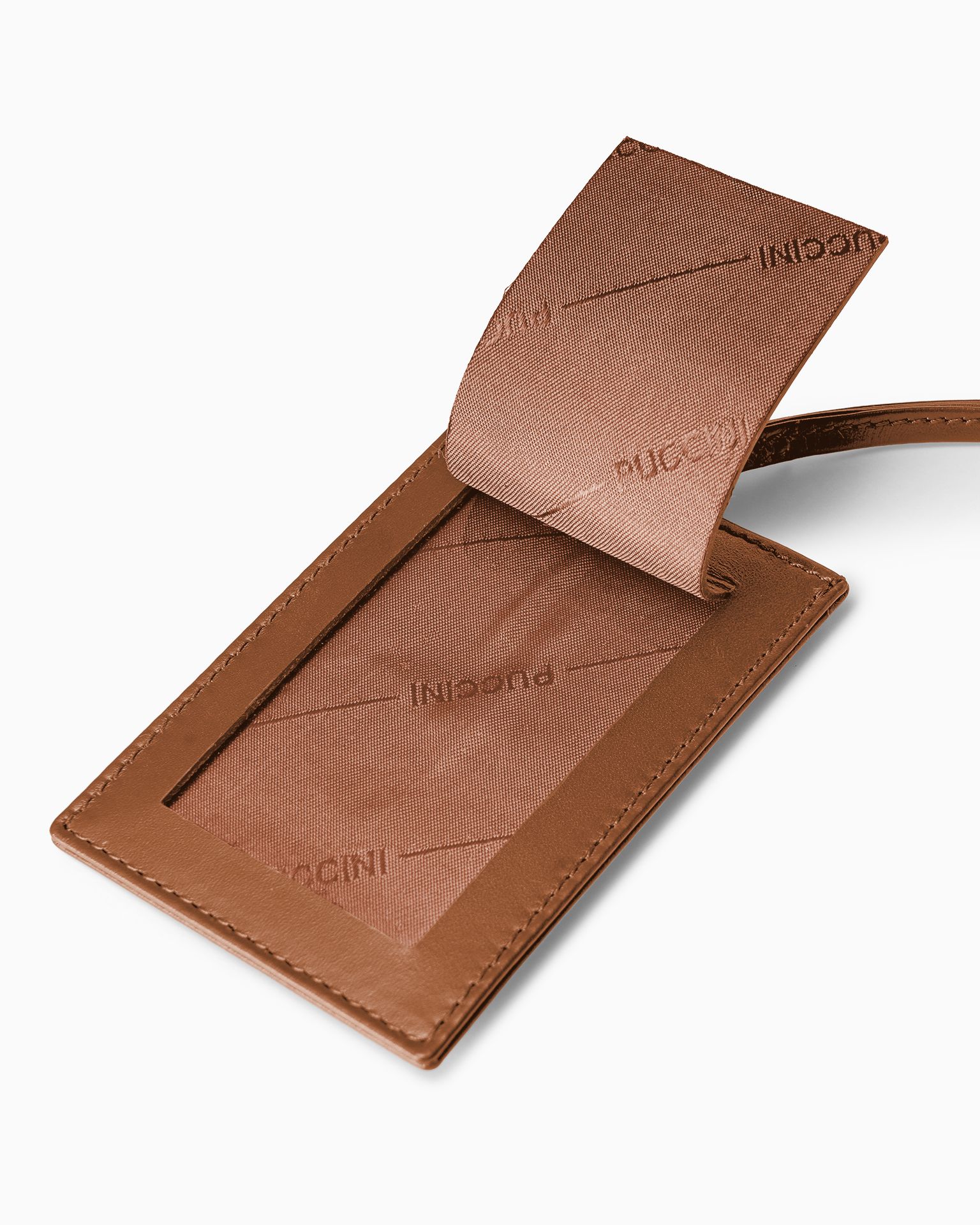 Hnědá kožená visačka na zavazadla