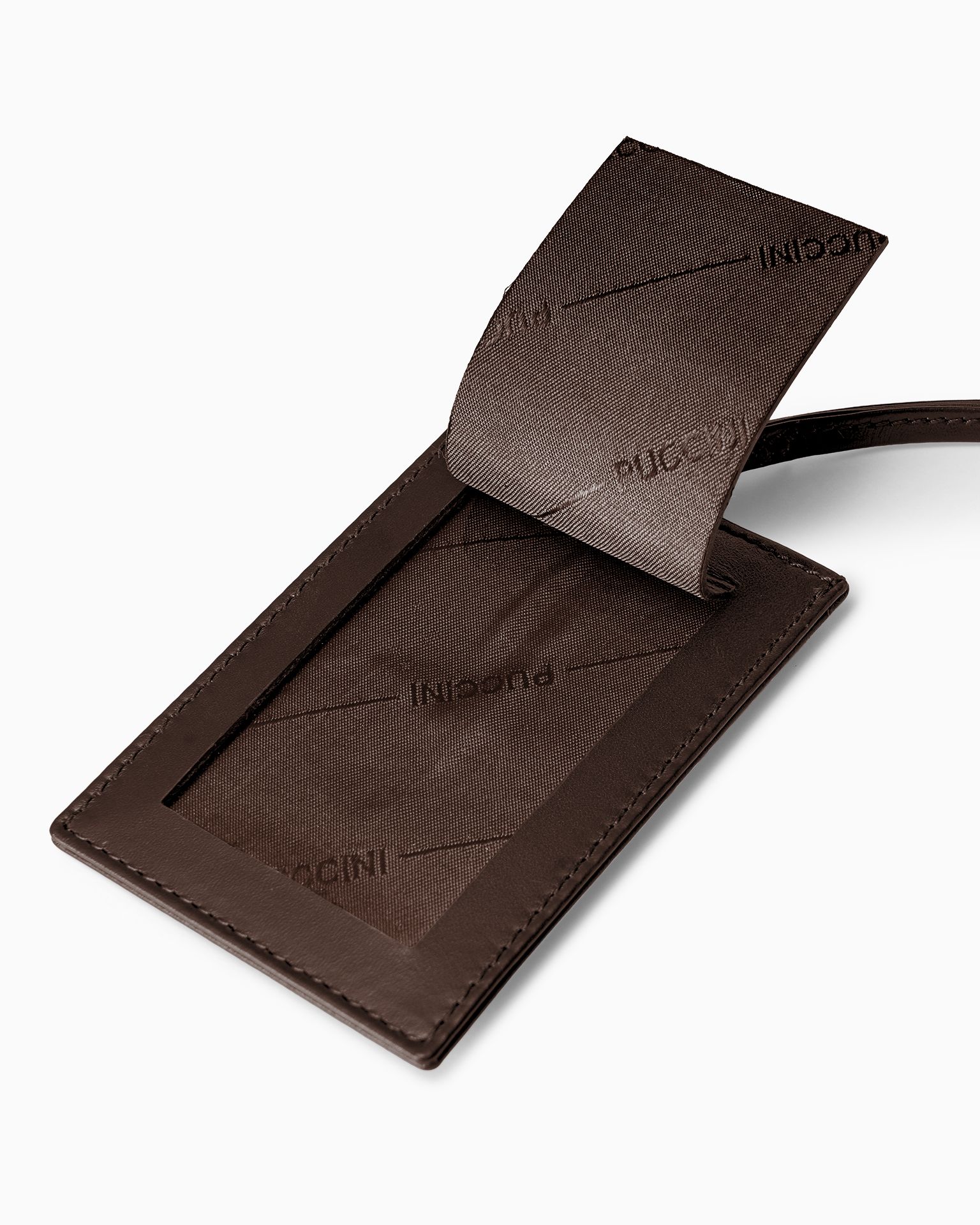 Tmavě hnědá kožená visačka na zavazadlo