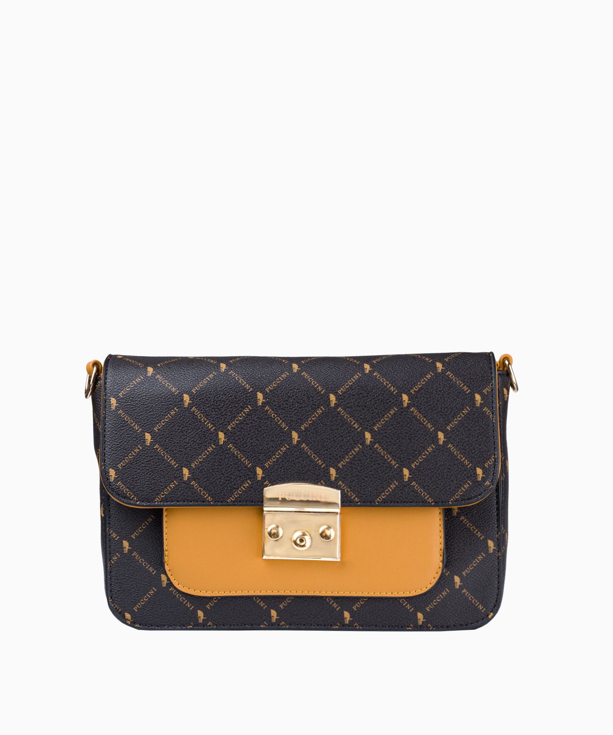 Polstrovaná hnědá crossbody kabelka s monogramem