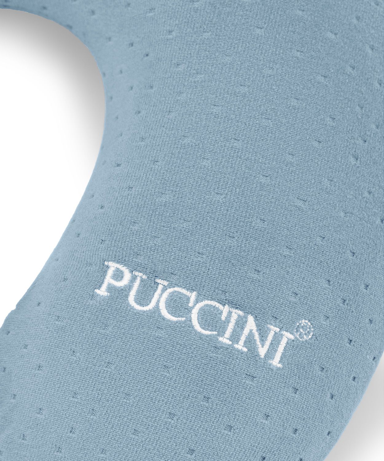 Cestovní pěnový polštář rohlík světle modrý