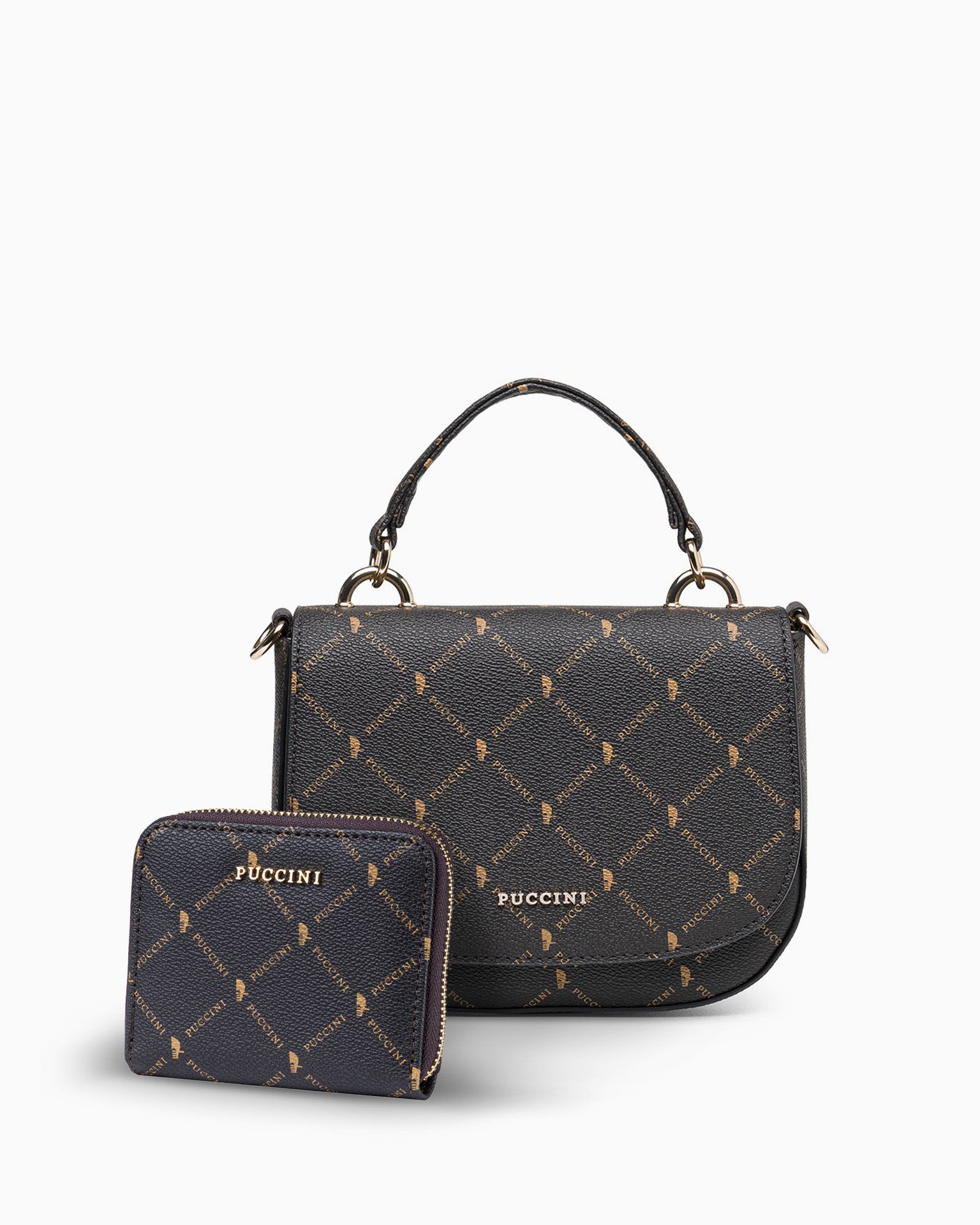 Sada dámská kabelka + peněženka monogram hnědá